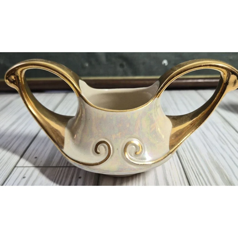Vintage White & Gold Ceramic Porcelain Tea Set Teapot Creamer Sugar Bowl 3 Pc